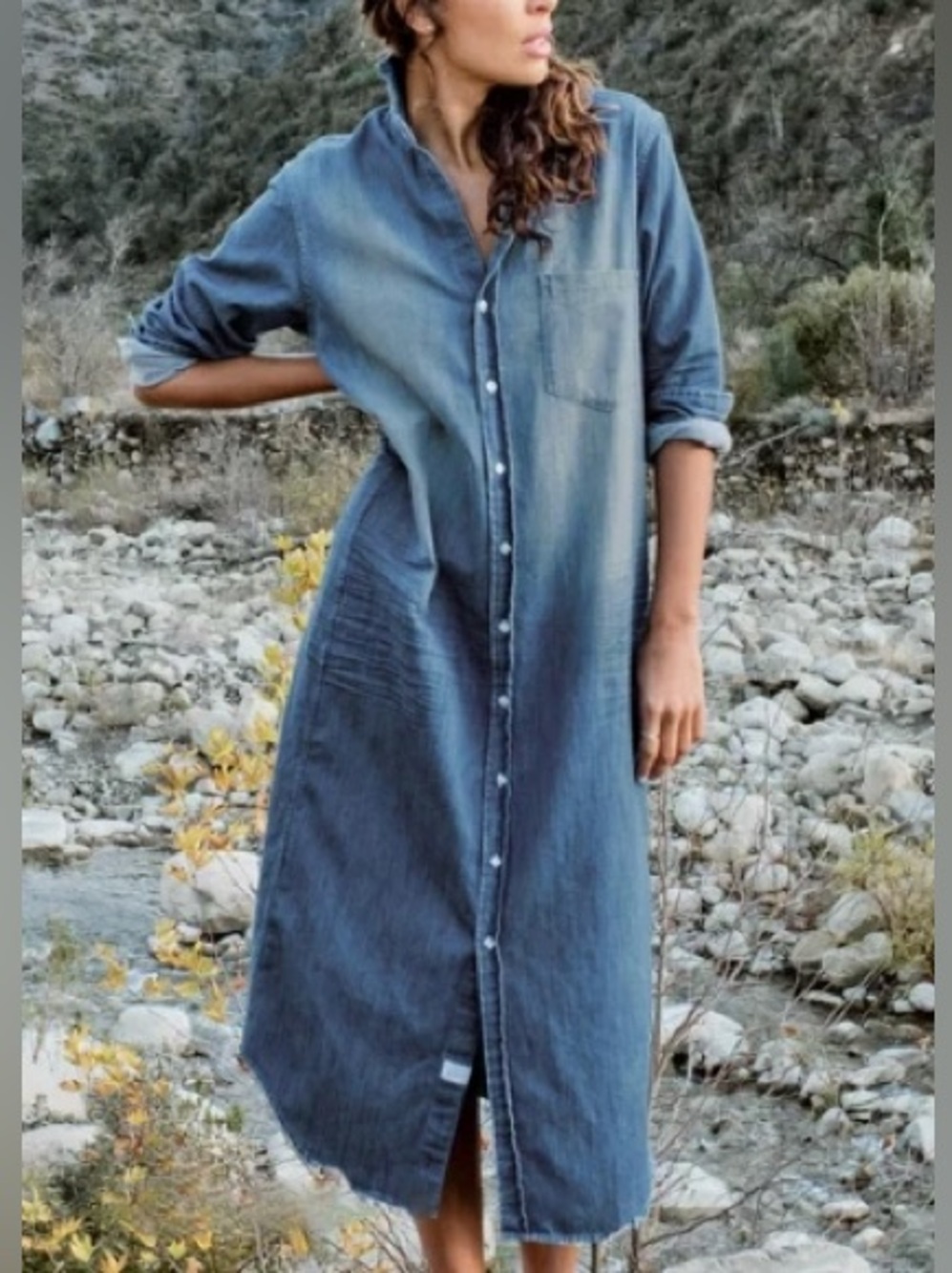 Frank & Eileen Rory Denim Maxi Dress Long Sleeve Minimalist Casual Western USA